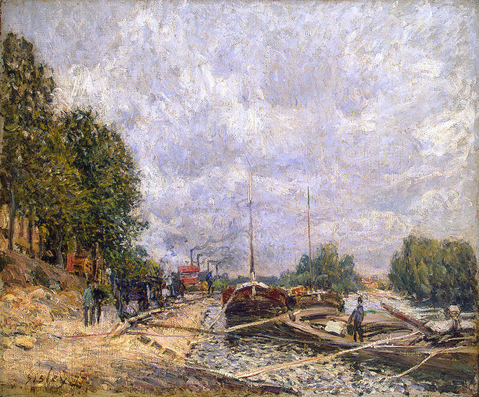 Alfred Sisley Barges at Billancourt - Canvas Print
