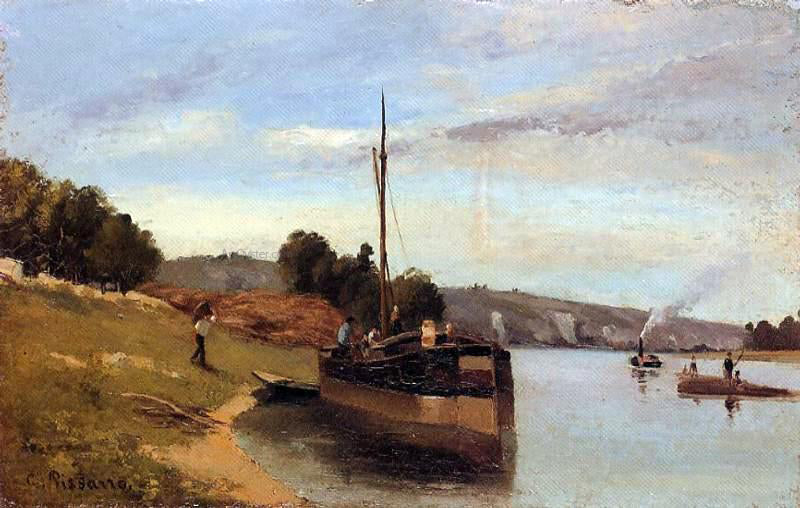 Camille Pissarro Barges at Le Roche Guyon - Canvas Print