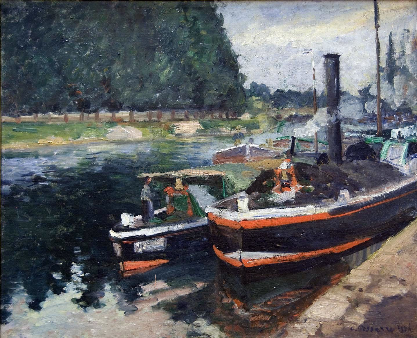 Camille Pissarro A Barge on Pontoise - Canvas Print