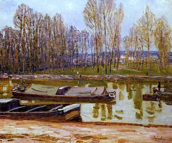Alfred Sisley Barges on the Loing Canal, Spring - Canvas Print