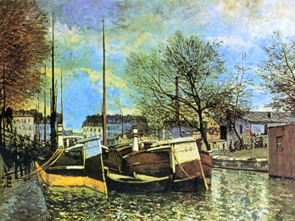 Alfred Sisley A Scene of Barges on the Saint-Martin Canal - Canvas Print