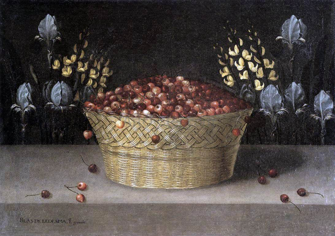 Blas De Ledesma Basket of Cherries and Flowers - Canvas Print
