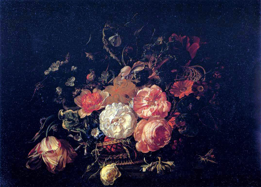 Rachel Ruysch Basket of Flowers - Canvas Print