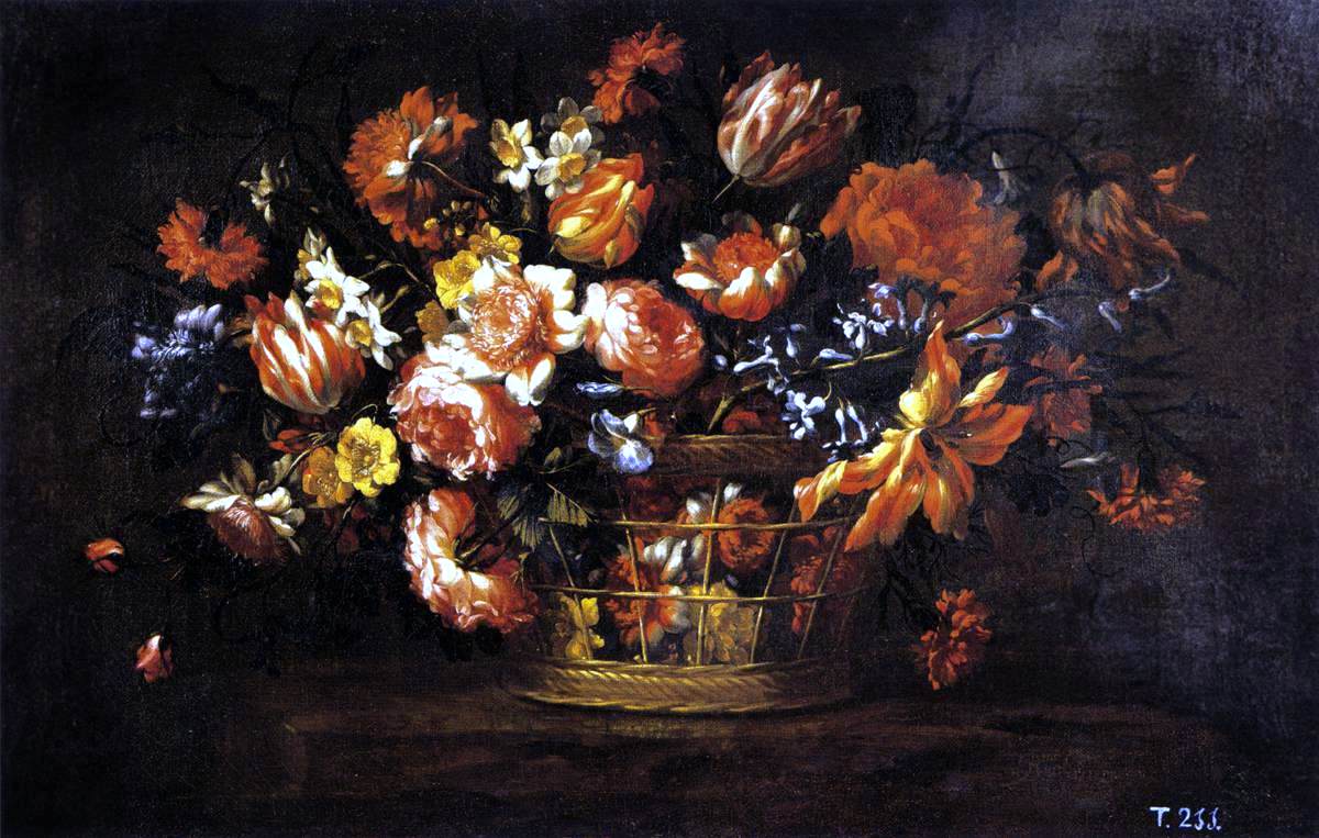 Bartolome Perez Basket of Flowers - Canvas Print