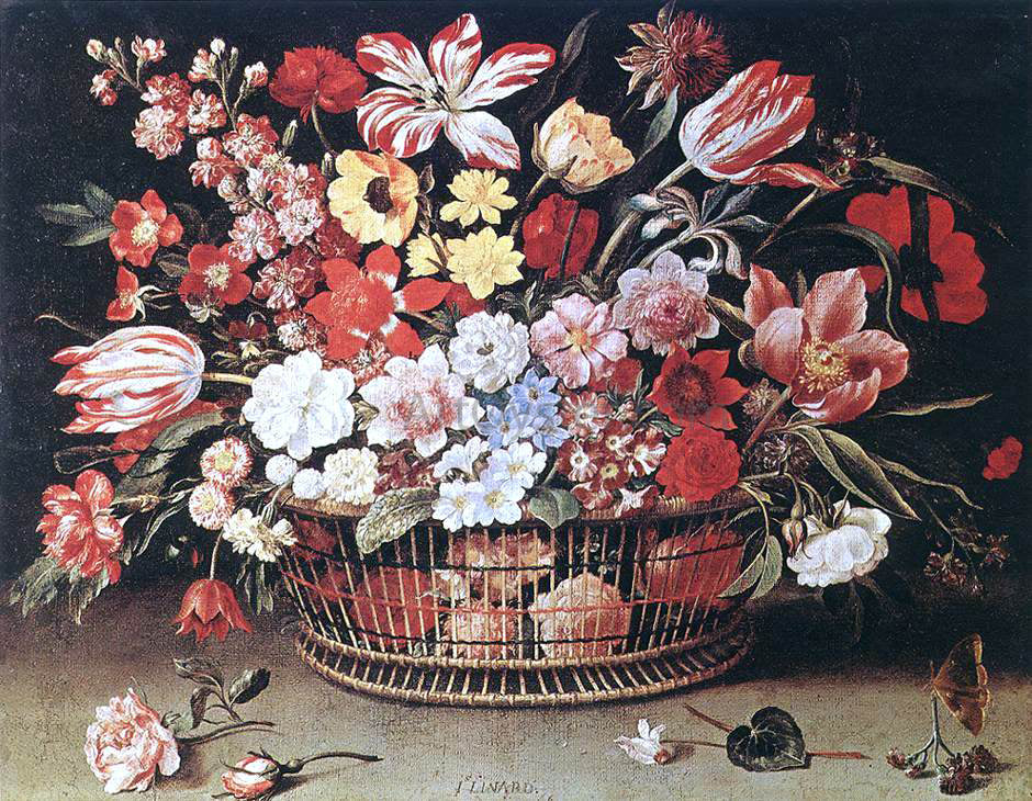 Jacques Linard Basket of Flowers - Canvas Print