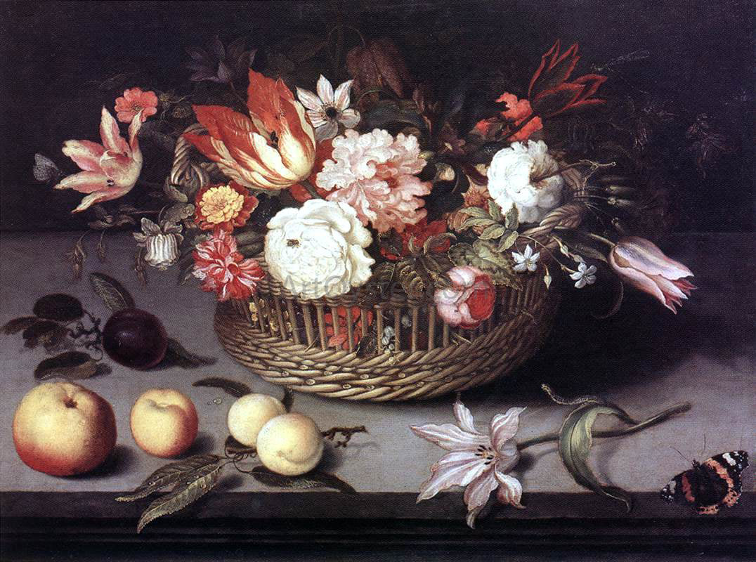 Johannes Bosschaert Basket of Flowers - Canvas Print