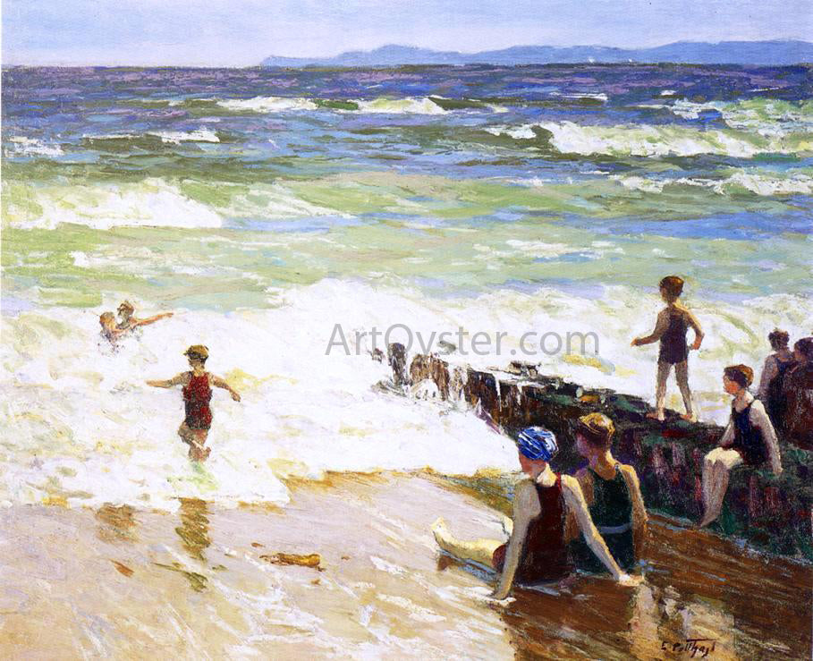 Edward Potthast Bathers by the Shore - Canvas Print