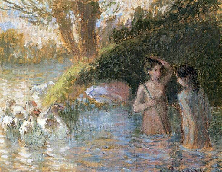 Camille Pissarro A Bathing Goose Maidens - Canvas Print