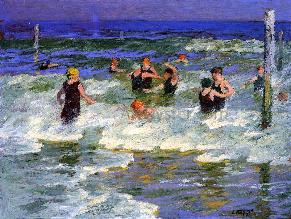 Edward Potthast Bathing in the Surf - Canvas Print