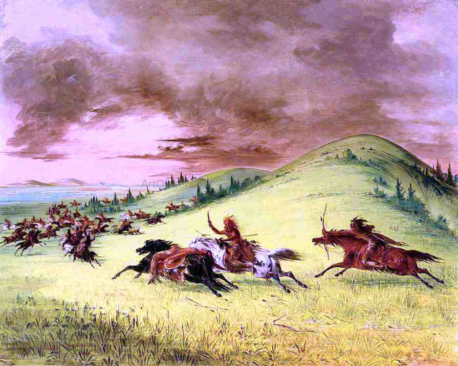 George Catlin Battle between Sioux and Sauk and Fox - Canvas Print