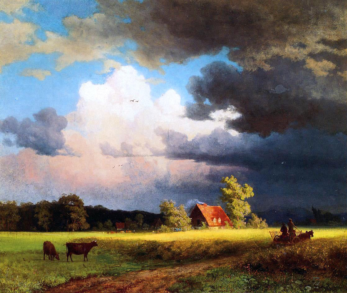 Albert Bierstadt Bavarian Landscape (also known as Red Barn) - Canvas Print