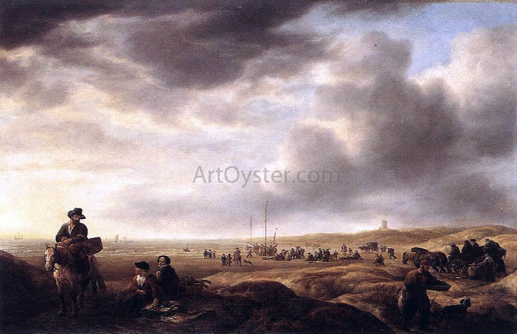 Simon De Vlieger Beach near Scheveningen with Fish-Sellers - Canvas Print