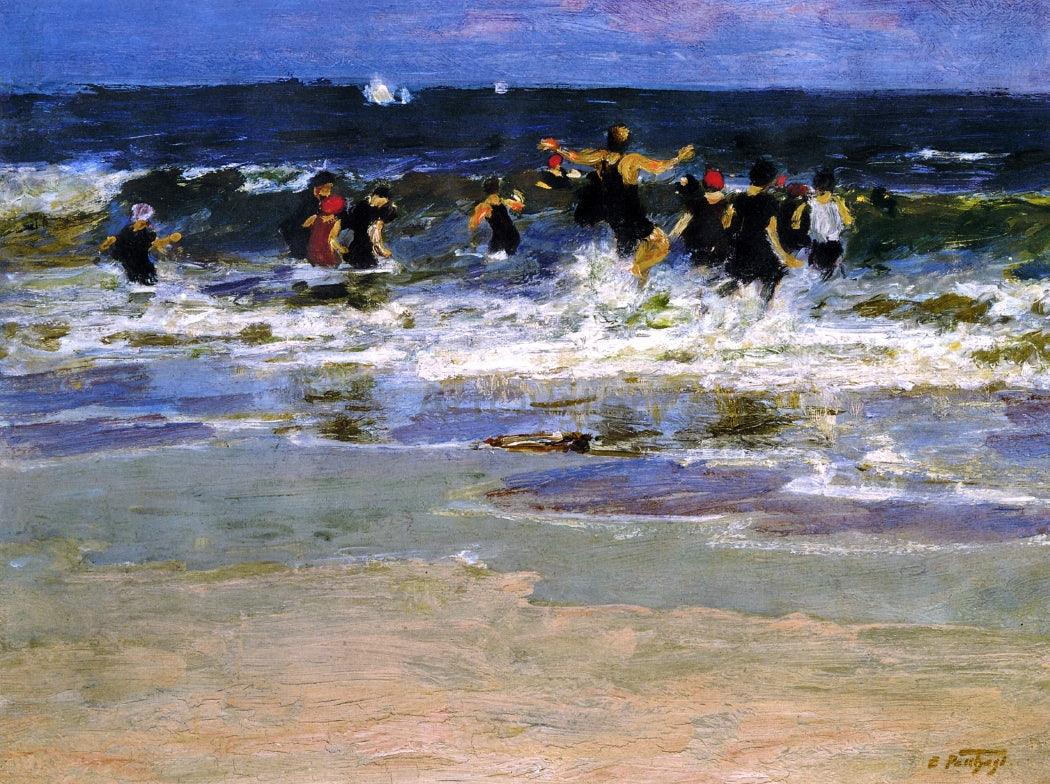 Edward Potthast Beach Scene, Jumping in the Surf - Canvas Print