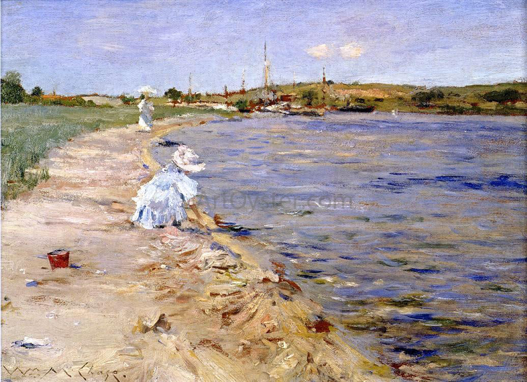 William Merritt Chase Beach Scene - Morning at Canoe Place - Canvas Print