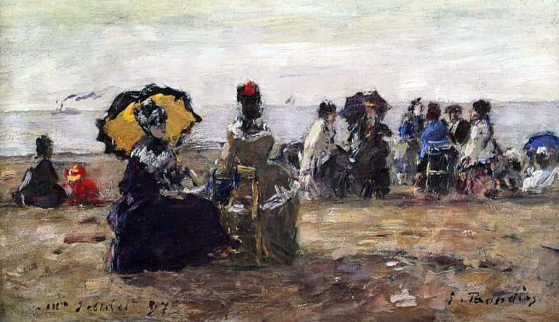 Eugene-Louis Boudin Beach Scene, the Yellow Parasol - Canvas Print