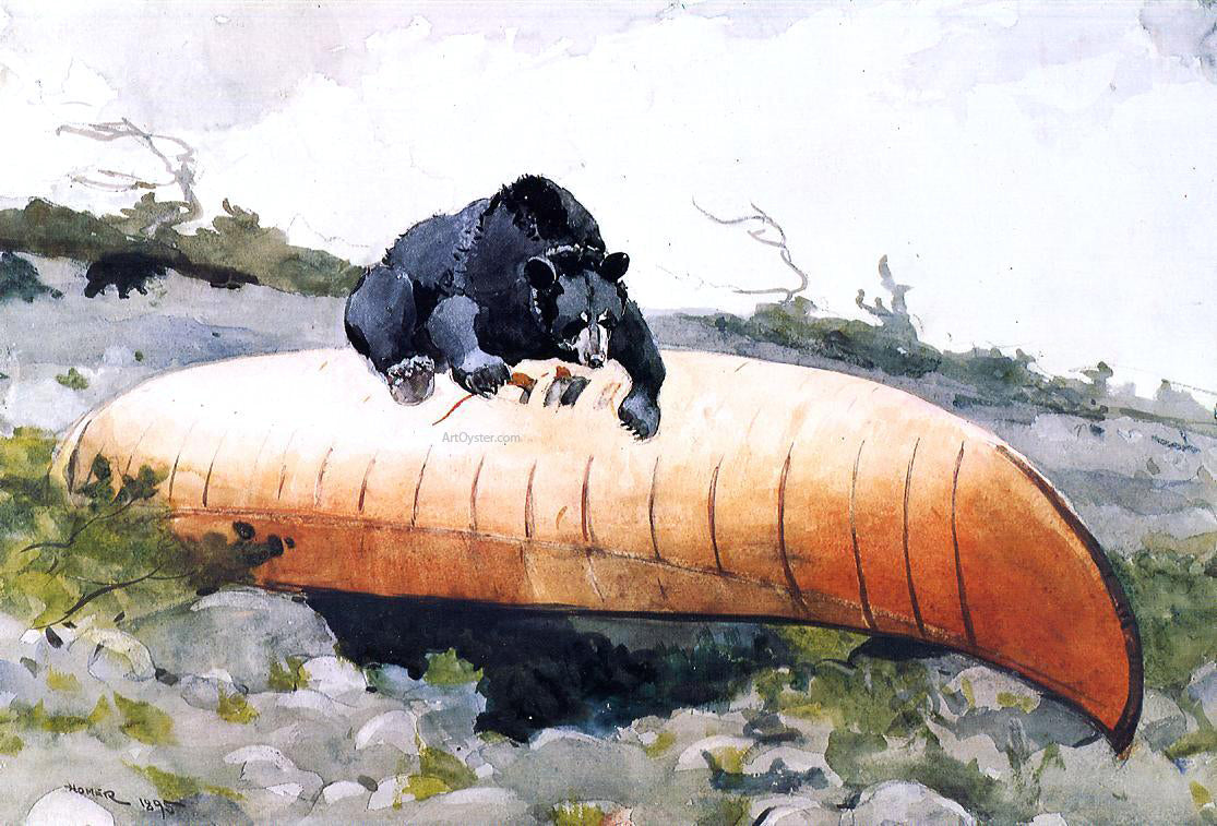 Winslow Homer Bear and Canoe - Canvas Print