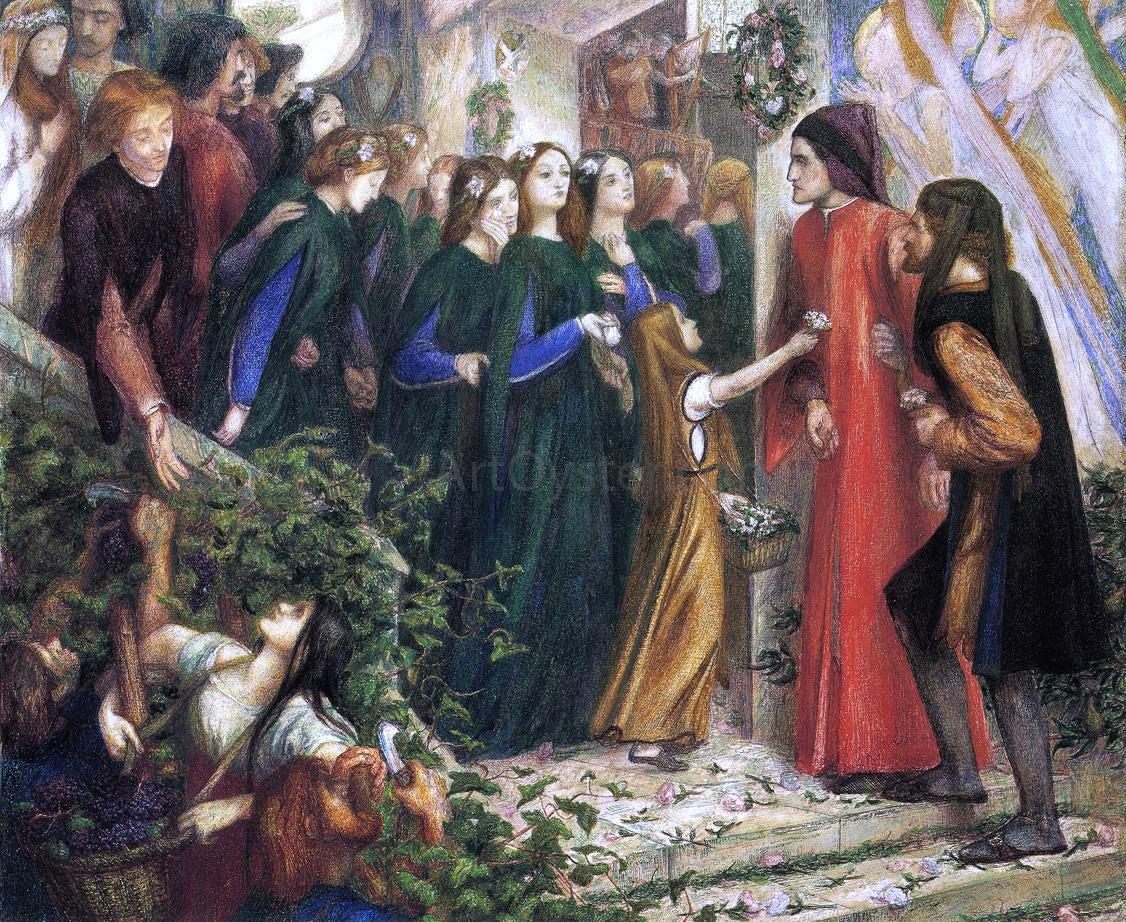 Dante Gabriel Rossetti Beatrice, Meeting Dante at a Wedding Feast, Denies him her Salutation - Canvas Print