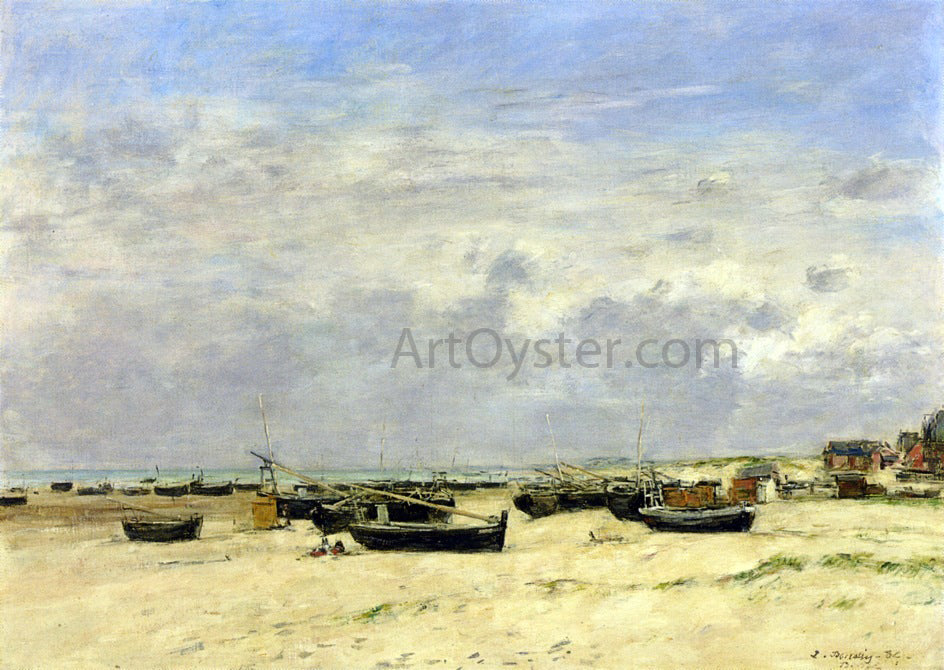 Eugene-Louis Boudin Berck, Boats aground on the Beach - Canvas Print