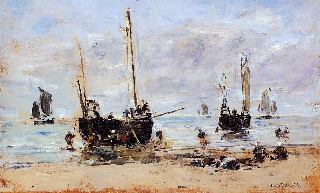 Eugene-Louis Boudin Berck, Fishermen at Low Tide - Canvas Print