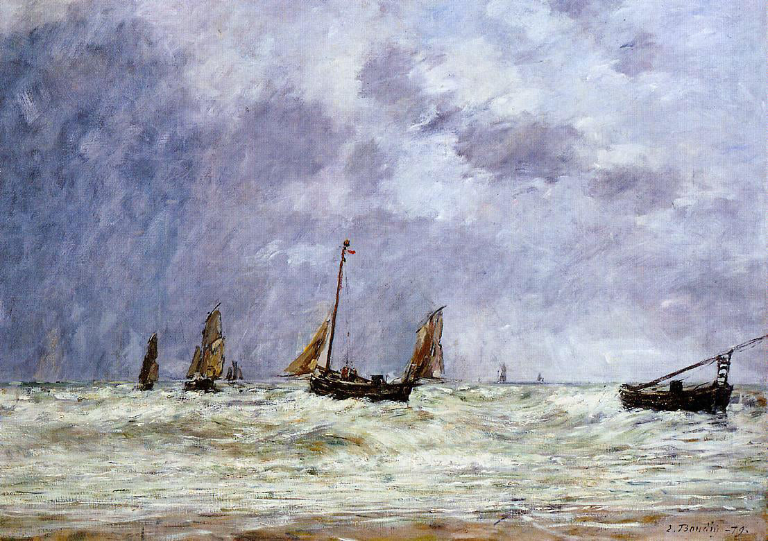 Eugene-Louis Boudin Berck, the Departure of the Boats - Canvas Print