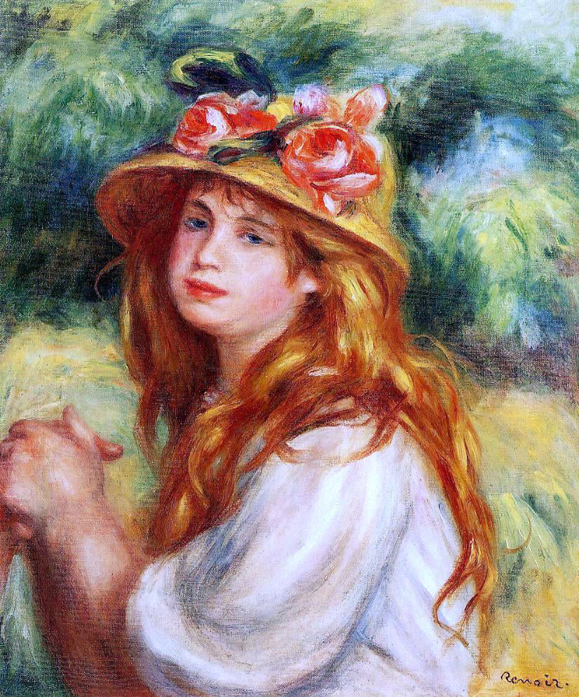 Pierre Auguste Renoir Blond in a Straw Hat (also known as Seated Girl) - Canvas Print