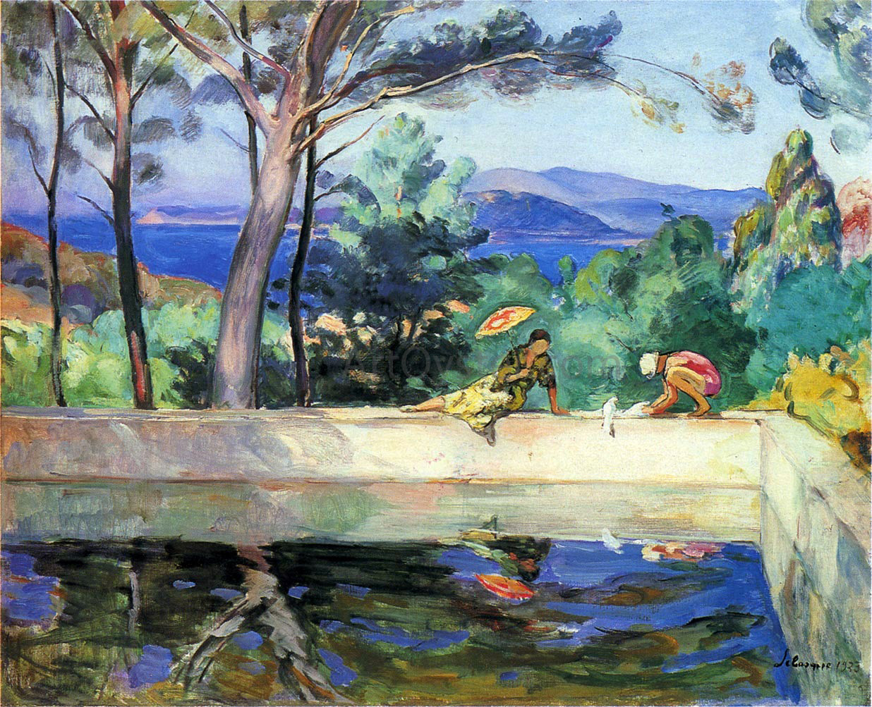 Henri Lebasque Blue Reflection in the Fountain at Pradet - Canvas Print