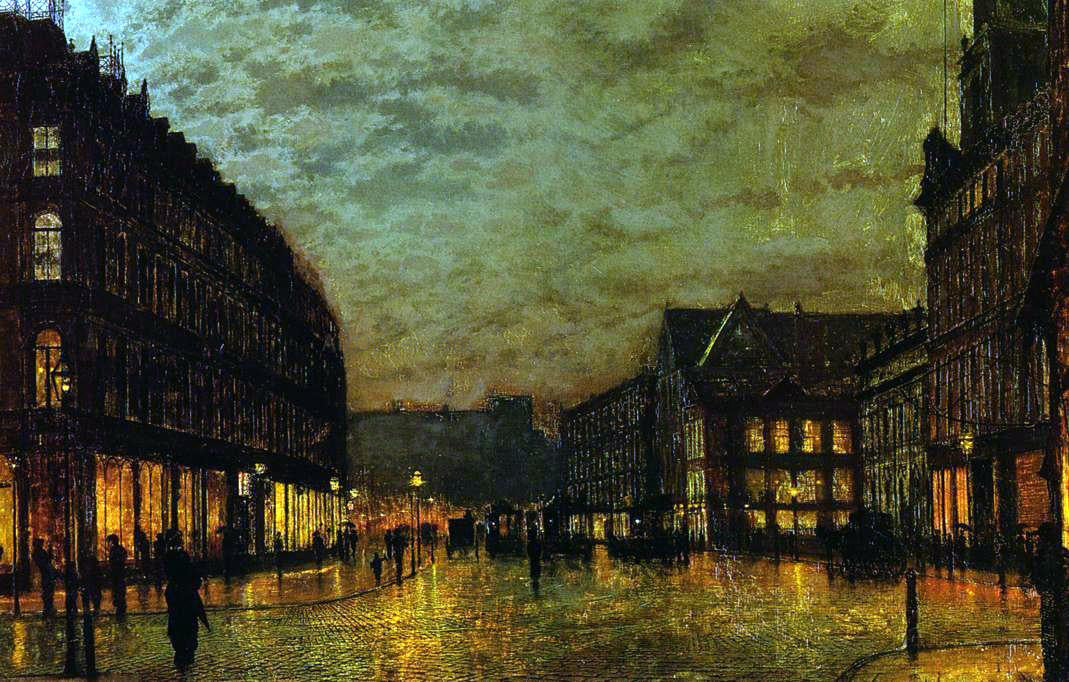 John Atkinson Grimshaw Boars Lane, Leeds by Lamplight - Canvas Print