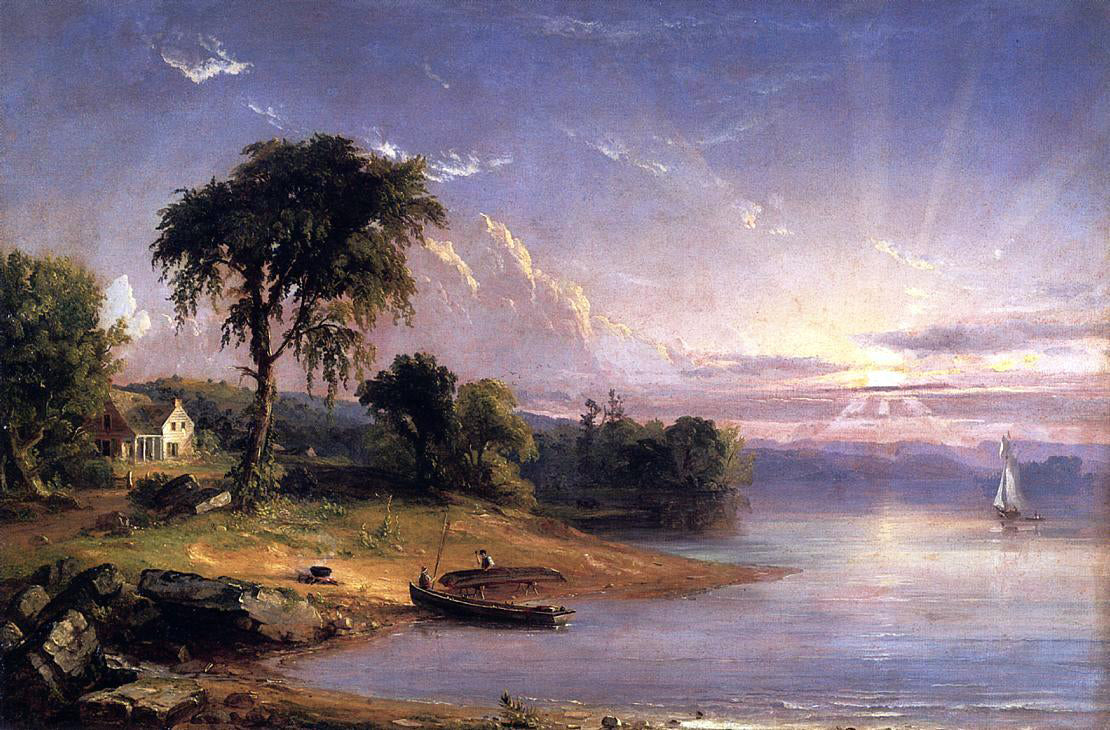 Jasper Francis Cropsey Boat Caulking on Greenwood Lake - Canvas Print