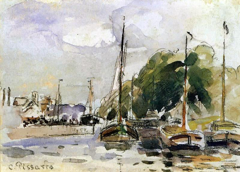 Camille Pissarro Boats at Dock - Canvas Print