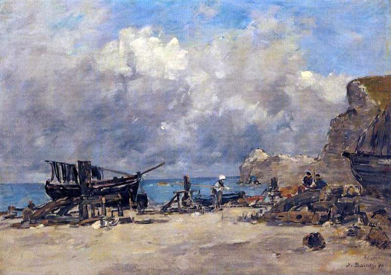Eugene-Louis Boudin Boats at Etretat - Canvas Print