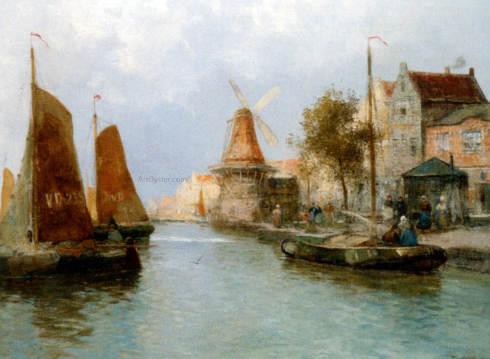 Carl Wagner Boats by the Riverbank - Canvas Print