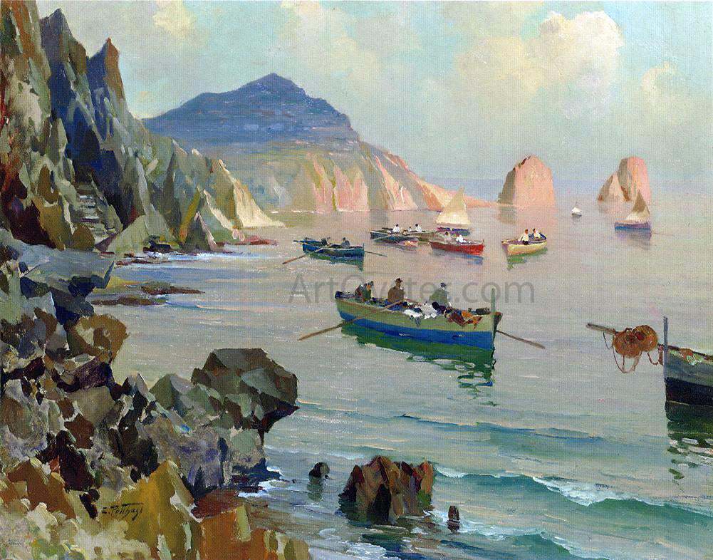 Edward Potthast Boats in a Rocky Cove - Canvas Print