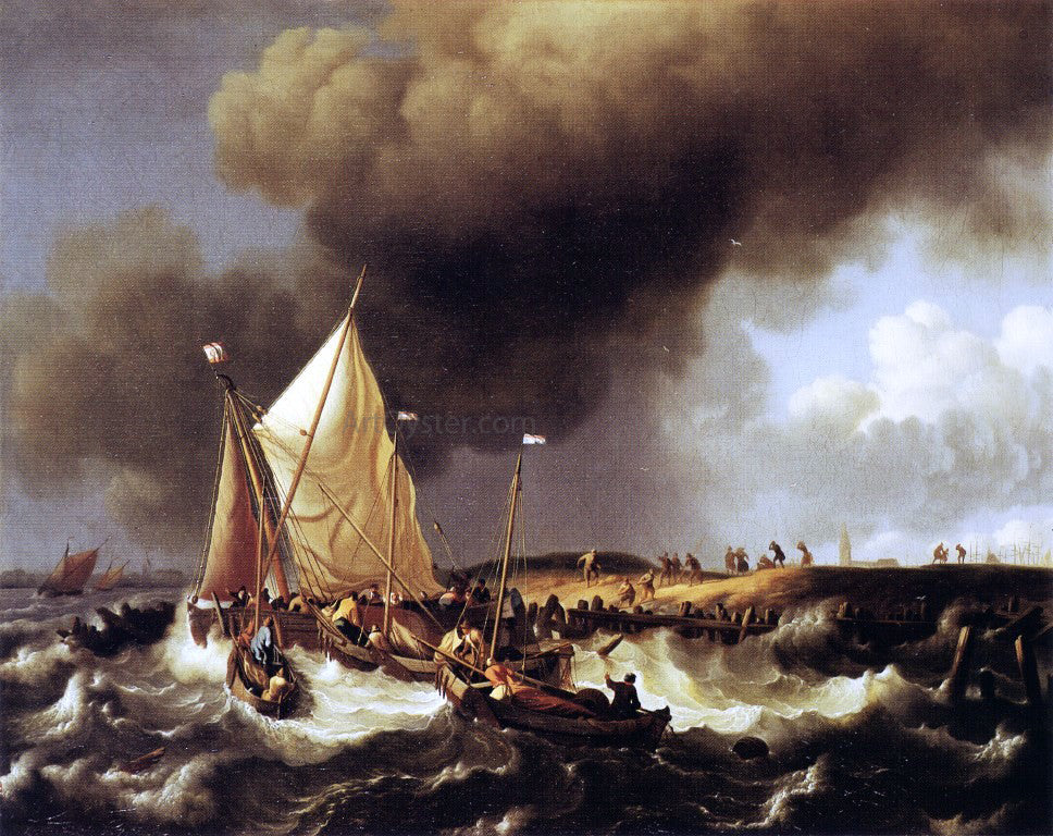 Ludolf Backhuysen Boats in a Storm - Canvas Print