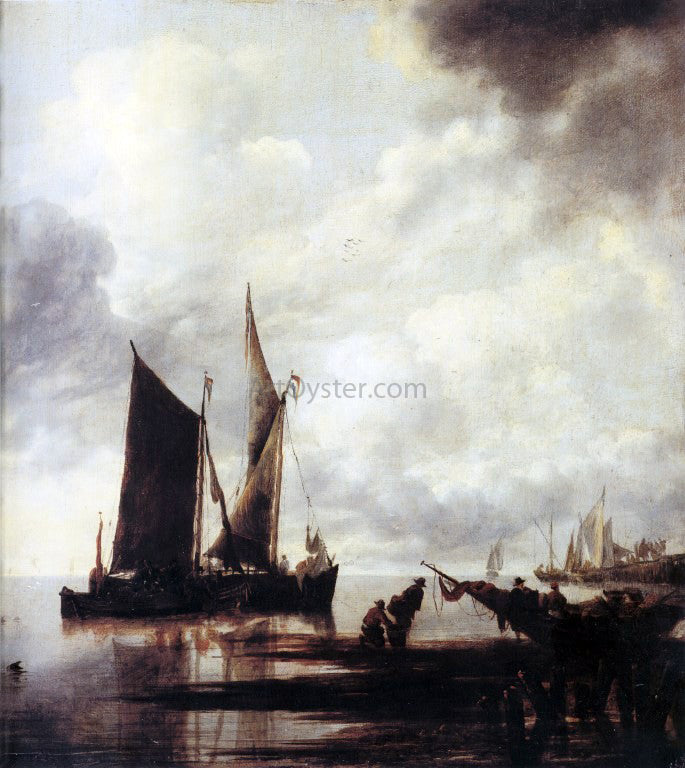 Jan Van de Capelle Boats in Shallow Water - Canvas Print
