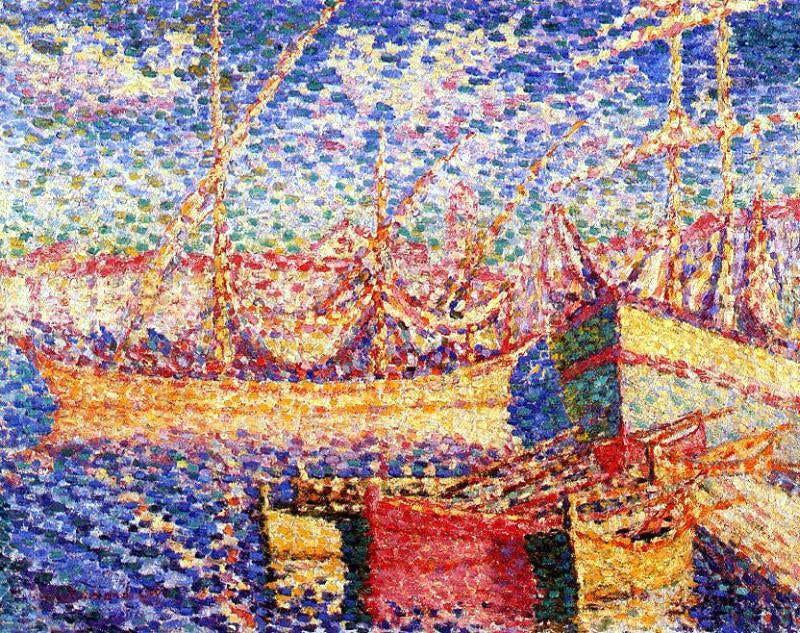 Henri Edmond Cross Boats in the Port of St. Tropez - Canvas Print