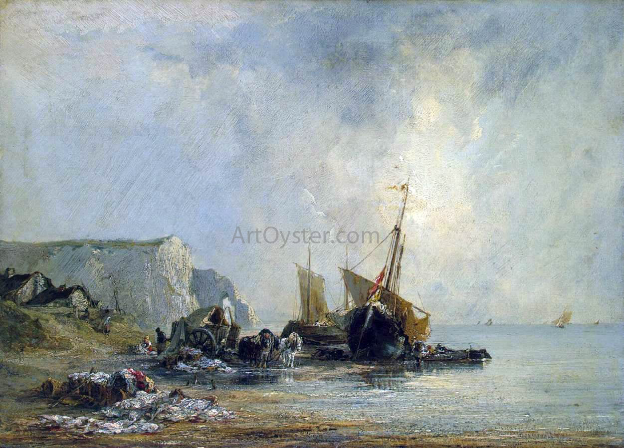 Richard Parkes Bonington Boats near the Shore of Normandy - Canvas Print