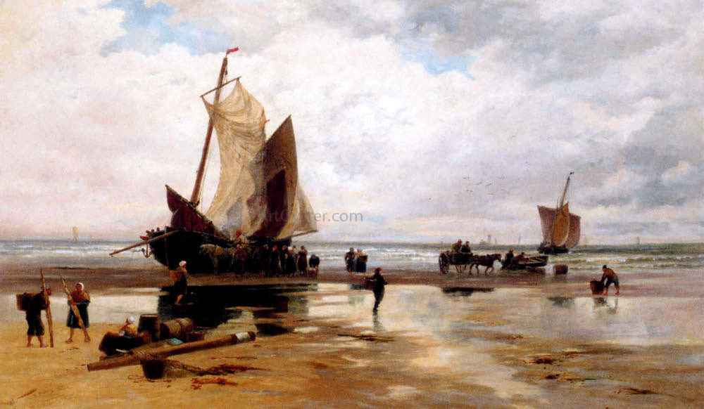 Thomas Bush Hardy Boats On A Dutch Beach - Canvas Print