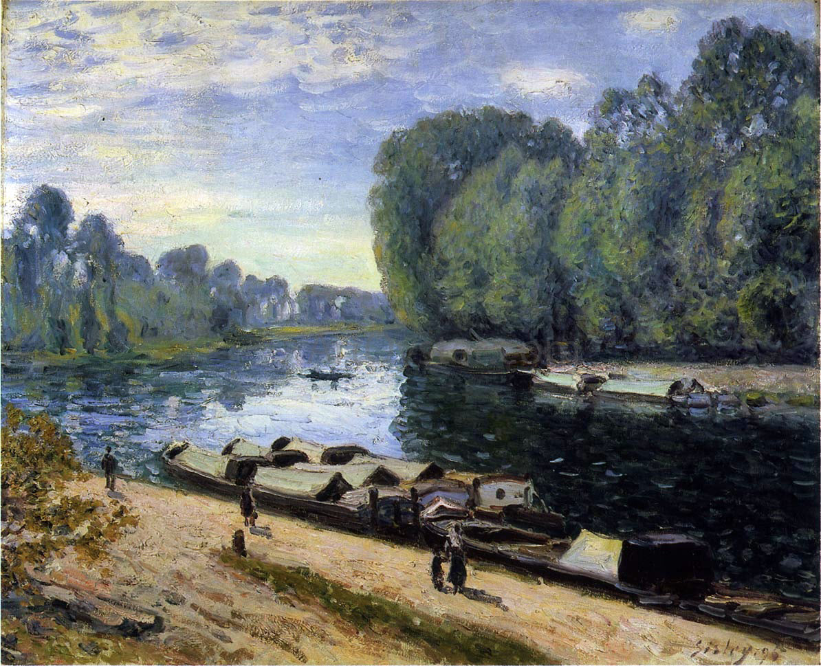 Alfred Sisley Boats on the Loing River - Canvas Print