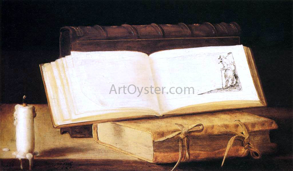 Sebastien Stoskopff Books and a Candle - Canvas Print