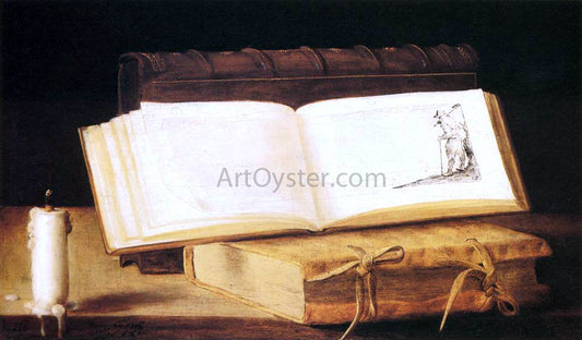 Sebastien Stoskopff Books and a Candle - Canvas Print