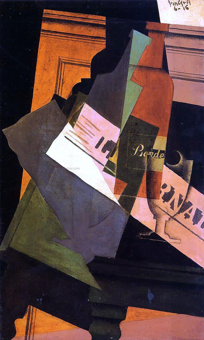 Juan Gris Bottle, Glass and Newspaper - Canvas Print