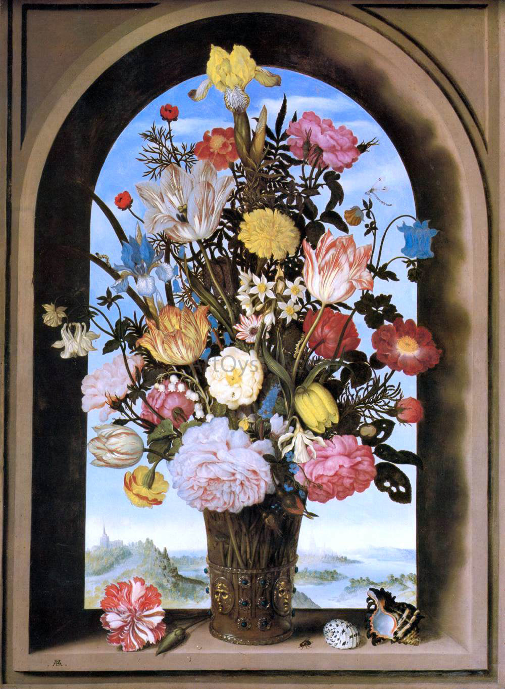 The Elder Ambrosius Bosschaert Bouquet in an Arched Window - Canvas Print