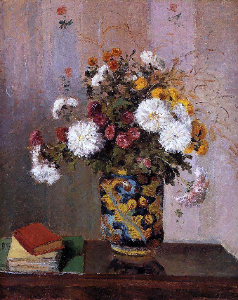 Theodore Robinson Bouquet of Flowers: Chrysanthemums in a China Vase - Canvas Print