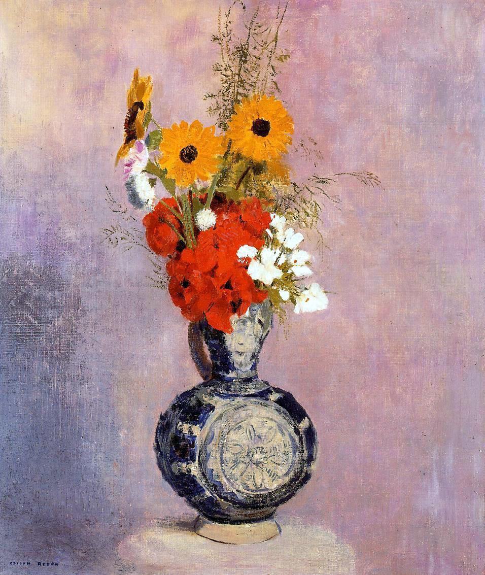 Odilon Redon Bouquet of Flowers in a Blue Vase - Canvas Print