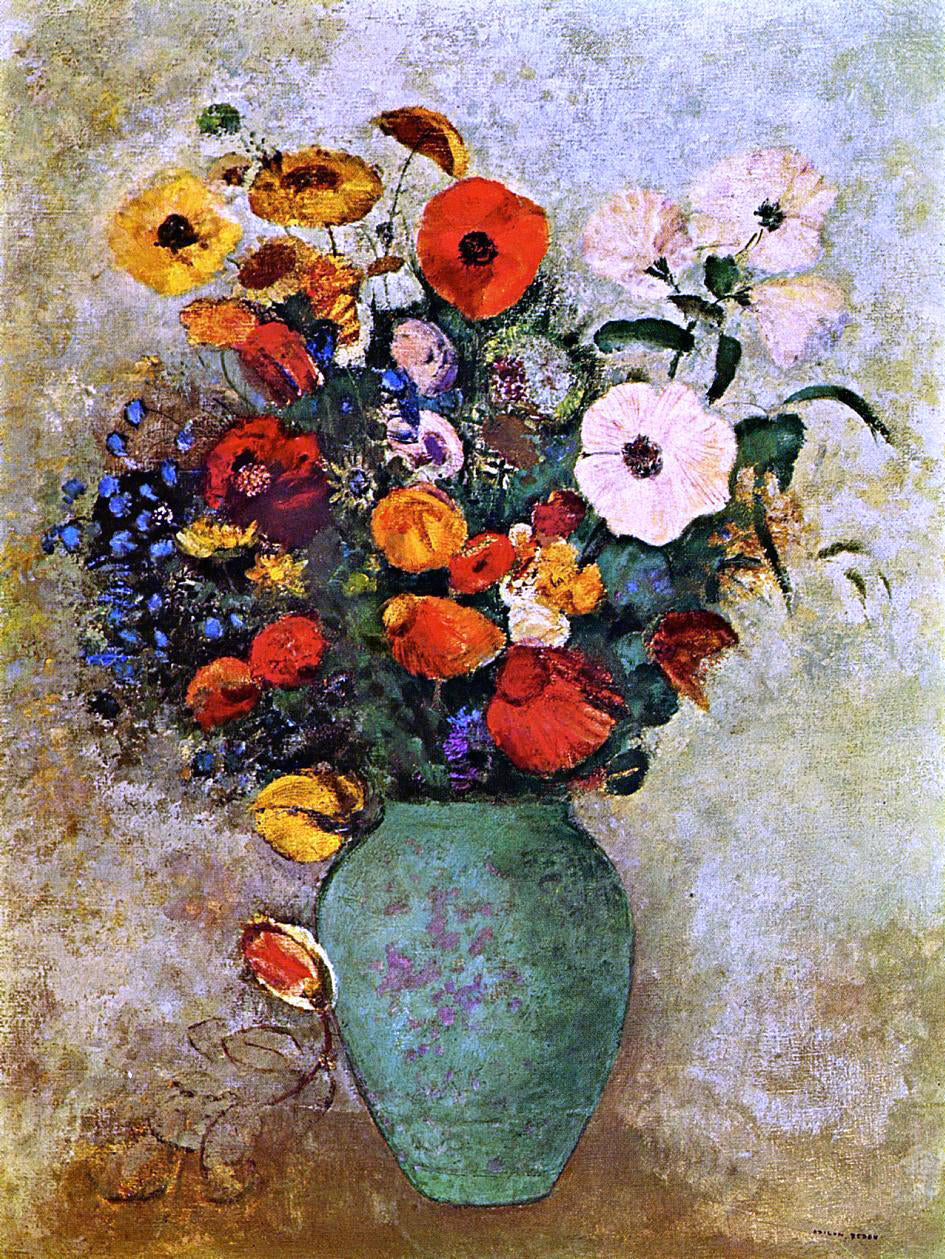 Odilon Redon Bouquet of Flowers in a Green Vase - Canvas Print