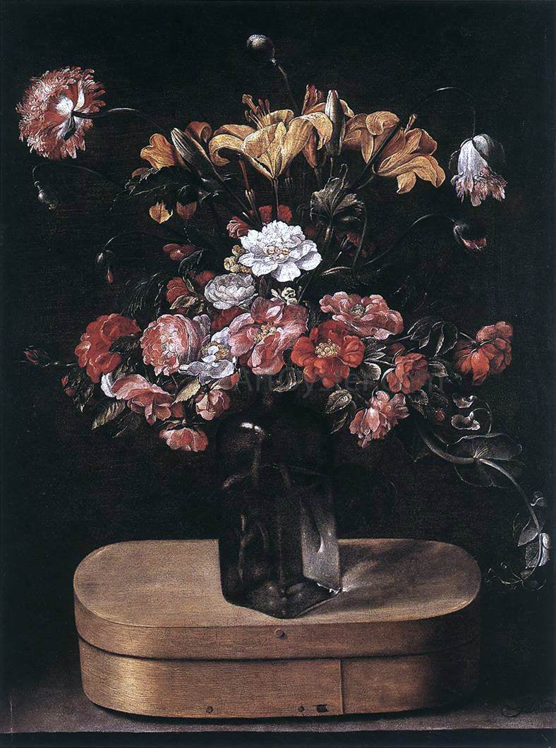 Jacques Linard Bouquet on Wooden Box - Canvas Print