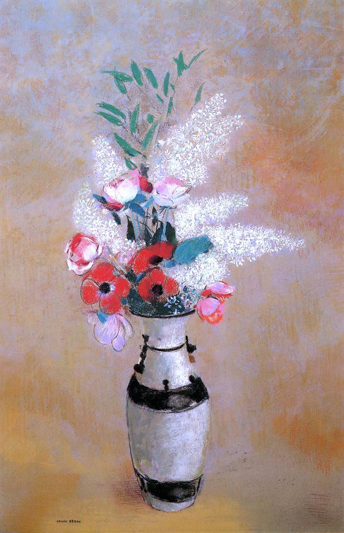 Odilon Redon Bouquet with White Lilies in a Japanese Vase - Canvas Print