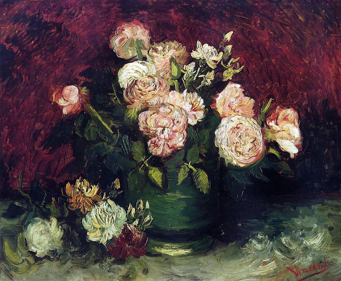Vincent Van Gogh Bowl with Peonies and Roses - Canvas Print