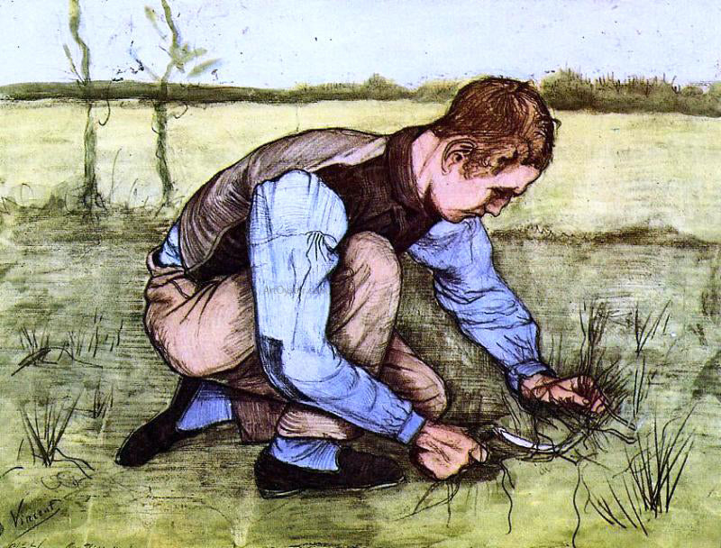 Vincent Van Gogh Boy Cutting Grass with a Sickle - Canvas Print