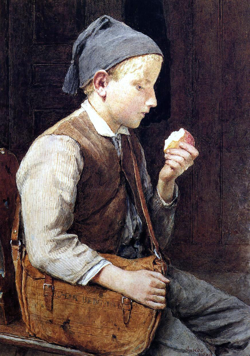 Albert Anker Boy Eating an Apple - Canvas Print